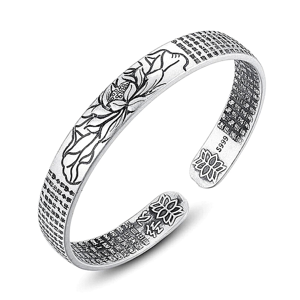 NEW Buddhist 999 Silver Lotus Cuff Bracelet One Size, Adjustable - Picture 2 of 7